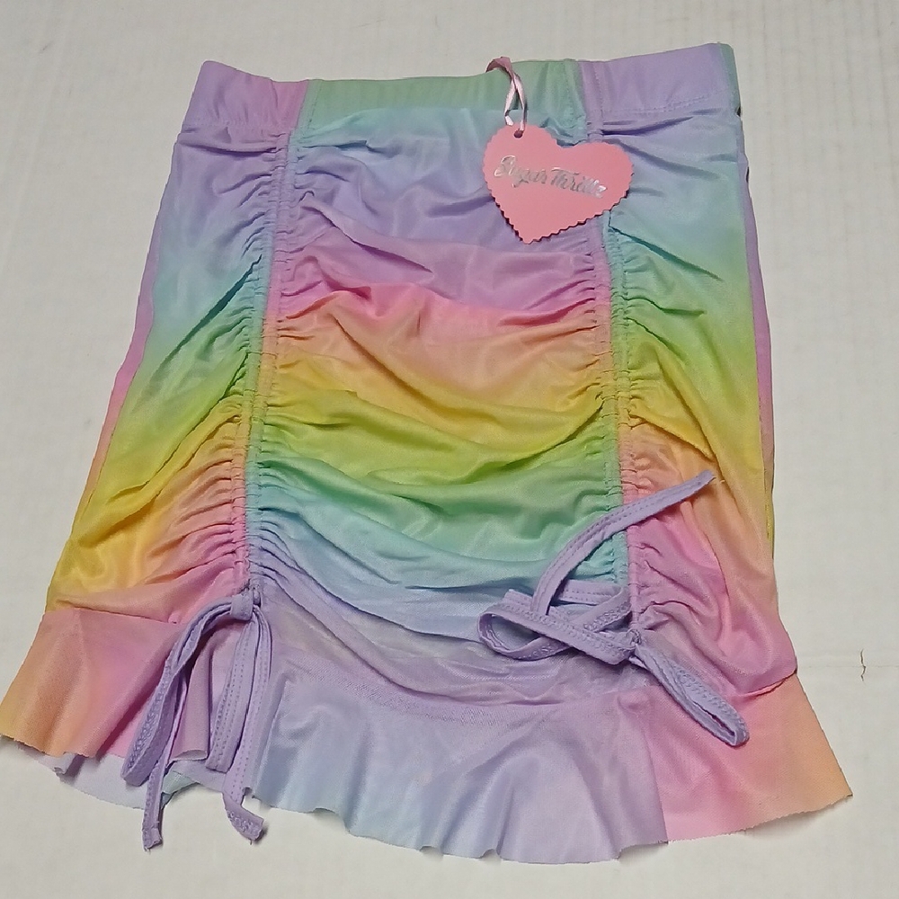 Dolls Kill Sugar Thrillz Sweet Nectar Pastel Rainbow Tie Dye Ruched Mini Skirt